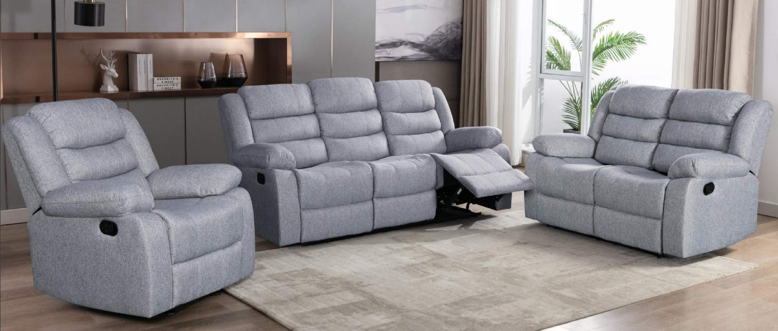 1109 - 3Pc Recliner Set - Sofa, Loveseat and Chair in Tampere Smoke