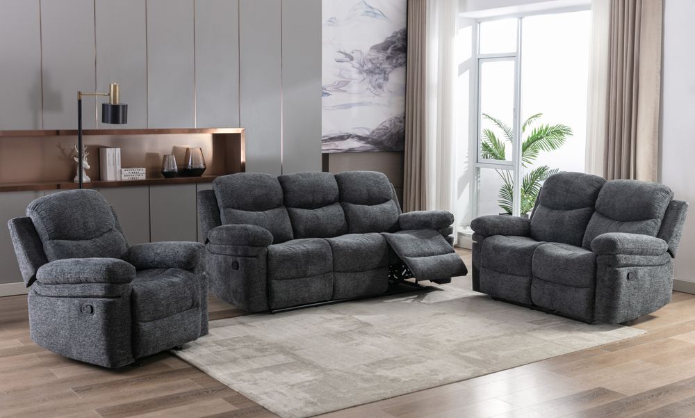 Aida - 2Pc Sofa & Loveseat Recliner Set in Chenille Charcoal