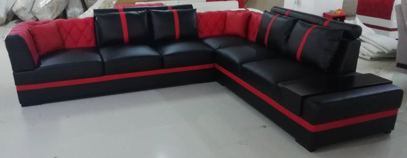 ALEXIA - SECTIONAL IN BLACK & RED MICROFIBRE LEATHER