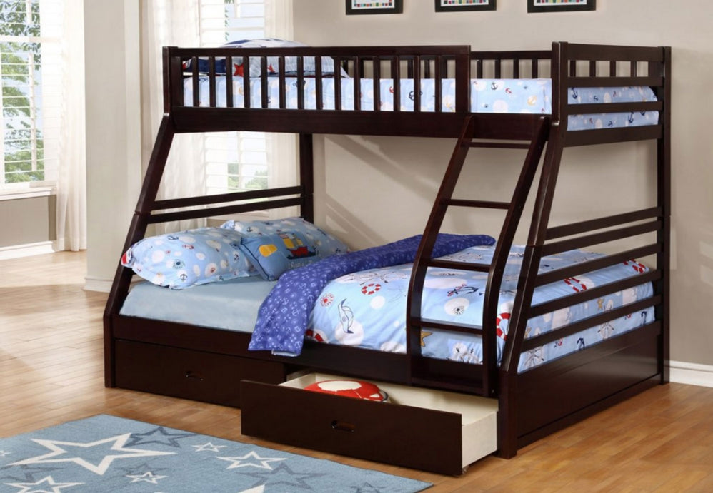 B-117-E - (Single/Double) - Twin / Double Bunk Bed Frame in Espresso by International Furniture