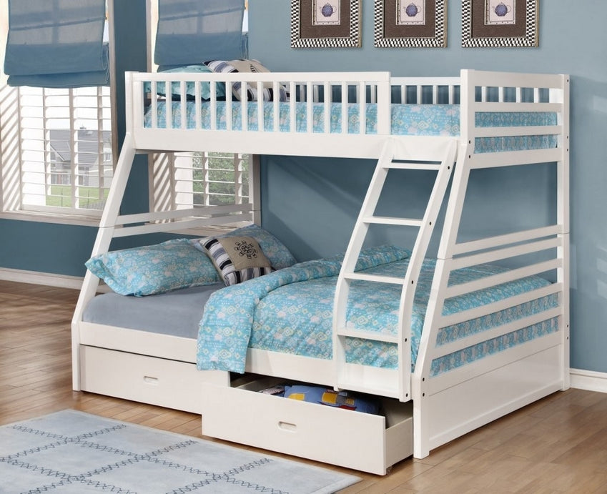 B-117W - (Single/Double) - Twin / Double Bunk Bed Frame in White