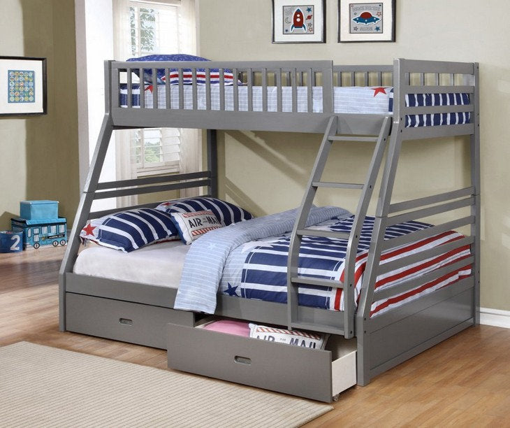 B-117-G (Single/Double) - Twin / Double Bunk Bed Frame in Grey by International Furniture