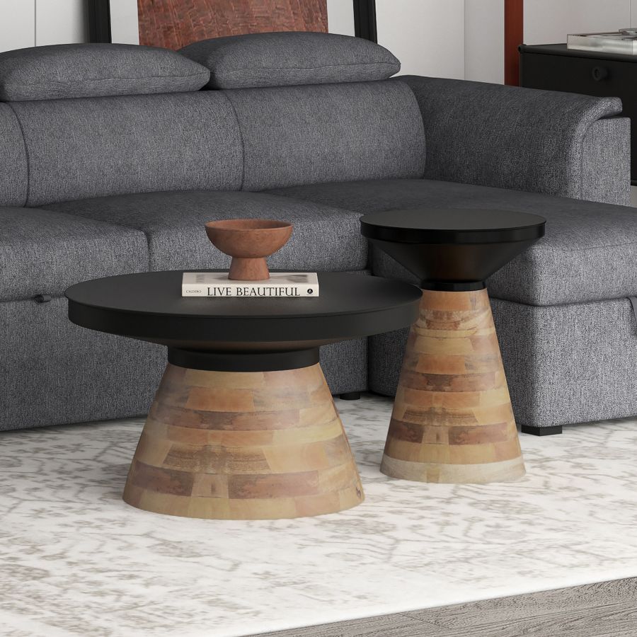 Baden - 2pc Coffee Table Set in Black with Walnut by Worldwide Homefurnishings Inc.
