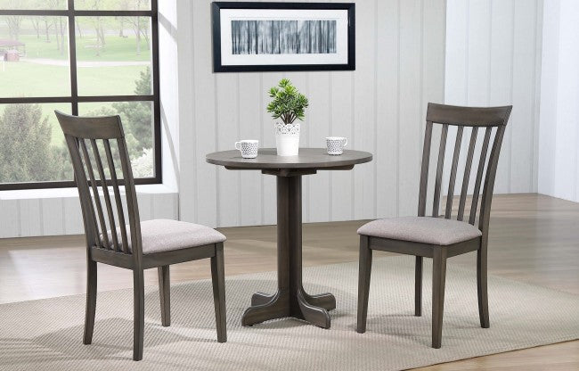 Delfini 30" Round Pedestal Table with 2 Dining Chairs in Grey by Winners Only