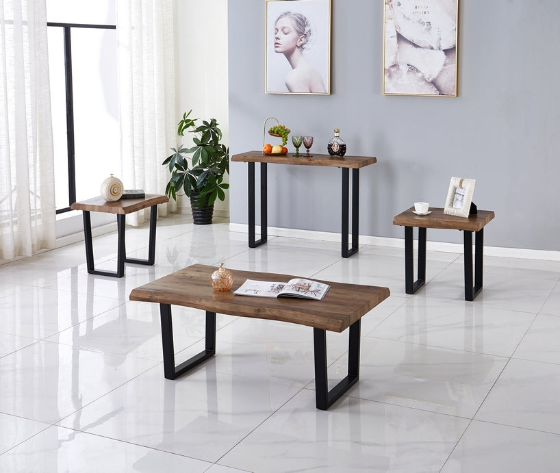 IF-2690 - 3Pc Coffee Table Set (Coffee Table & 2 End Tables) in Faux Live Edge Wood Table with Black Metal U Shape Legs by International Furniture