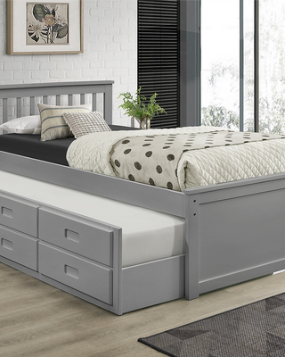 IF-300-G - Twin/Twin Captain Bed Pull-Out Trundle Bed and 3 Pull-Out Drawers (Grey) by International Furniture