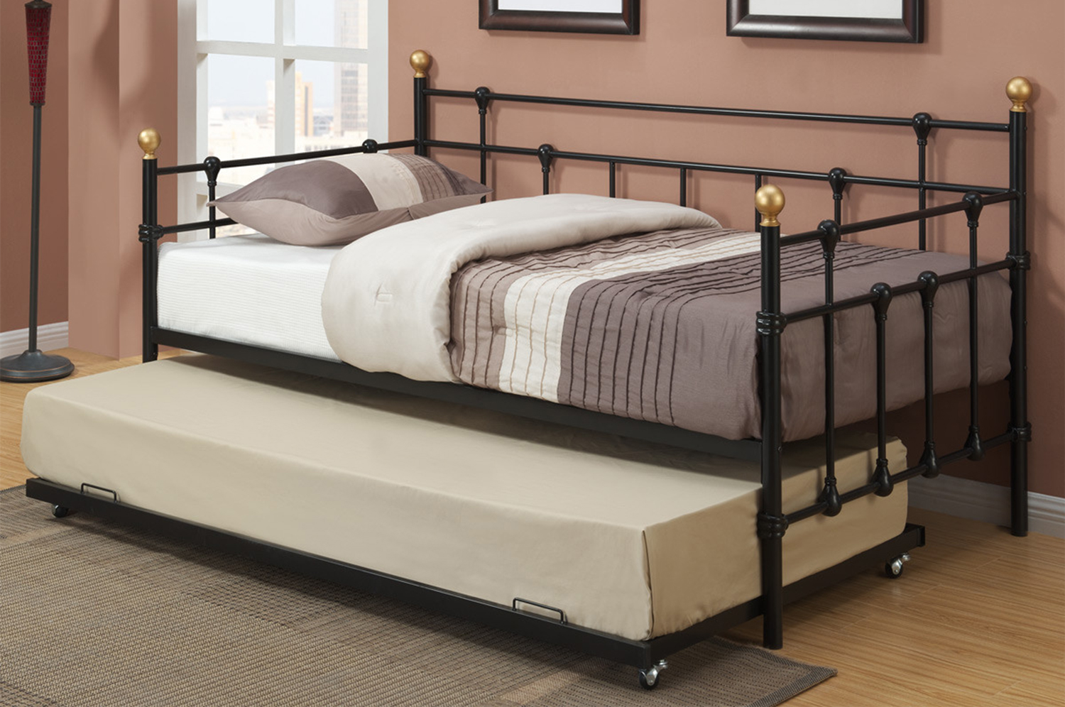 IF-311 - Black Metal Day Bed Frame with Bronze by International Furniture