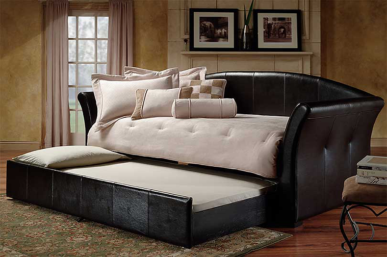 IF-315-B Day Bed with Trundle in Black Faux Leather by International Furniture