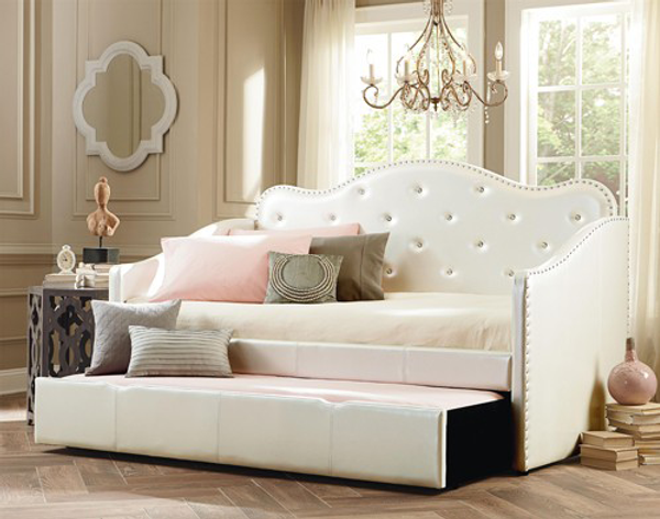 IF-319 - Single / Single Day Bed w/ Trundle in White with Jewels by International Furniture