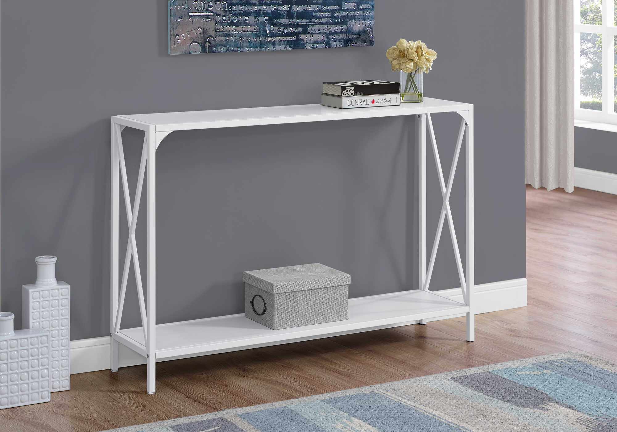 I 2124 - ACCENT TABLE - 48"L / WHITE / WHITE METAL HALL CONSOLE BY MONARCH SPECIALTIES INC