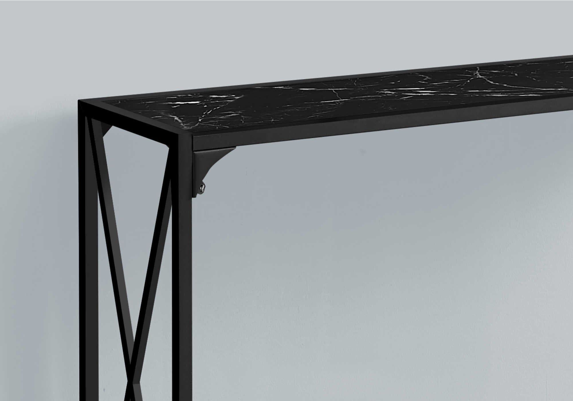 I 2126 - ACCENT TABLE - 48"L / BLACK MARBLE / BLACK HALL CONSOLE BY MONARCH SPECIALTIES INC