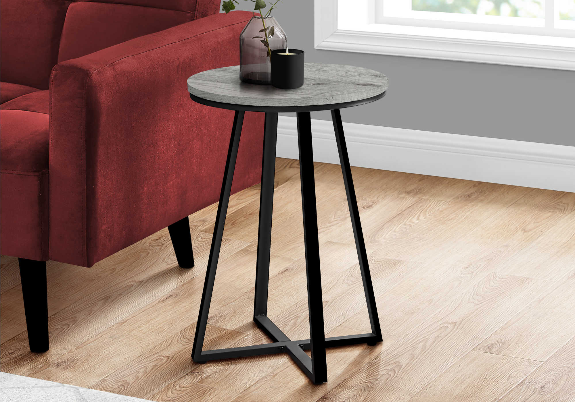 I 2176 - ACCENT TABLE - 22"H / GREY / BLACK METAL BY MONARCH SPECIALTIES INC