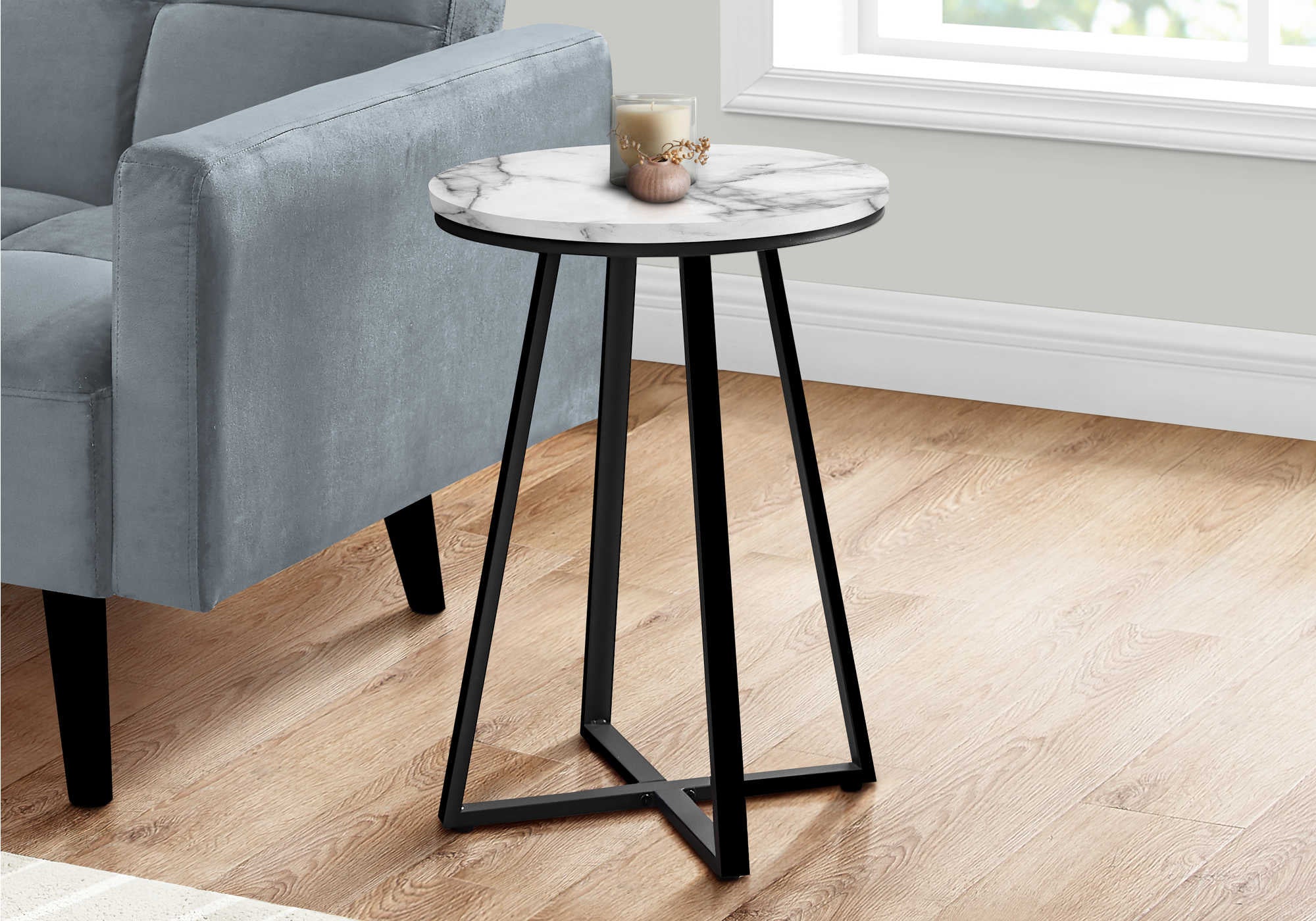 I 2178 - ACCENT TABLE - 22"H / WHITE MARBLE / BLACK METAL BY MONARCH SPECIALTIES INC