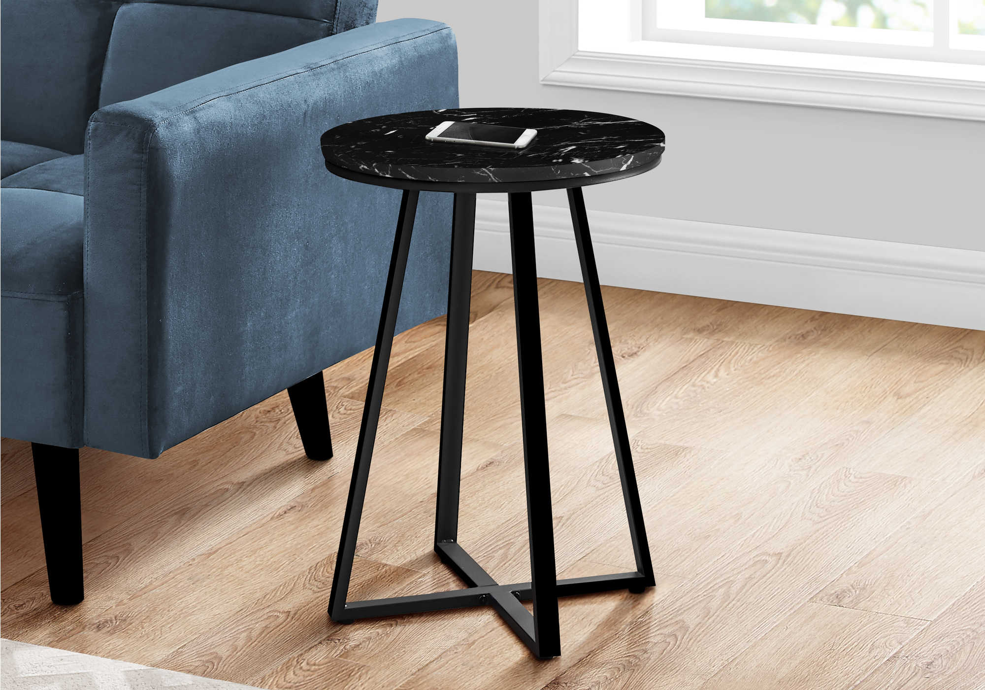 I 2179 - ACCENT TABLE - 22"H / BLACK MARBLE / BLACK METAL BY MONARCH SPECIALTIES INC