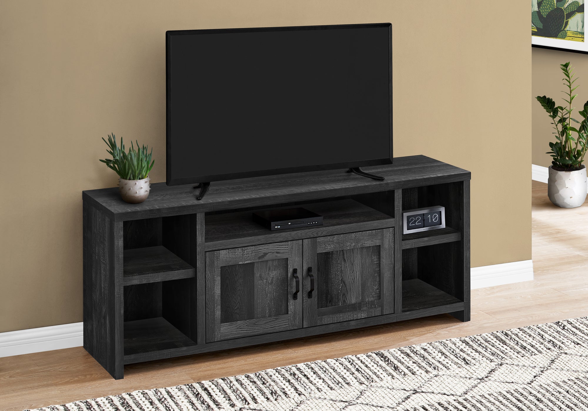 I 2743 - TV STAND - 60"L / BLACK RECLAIMED WOOD-LOOK BY MONARCH SPECIALTIES INC