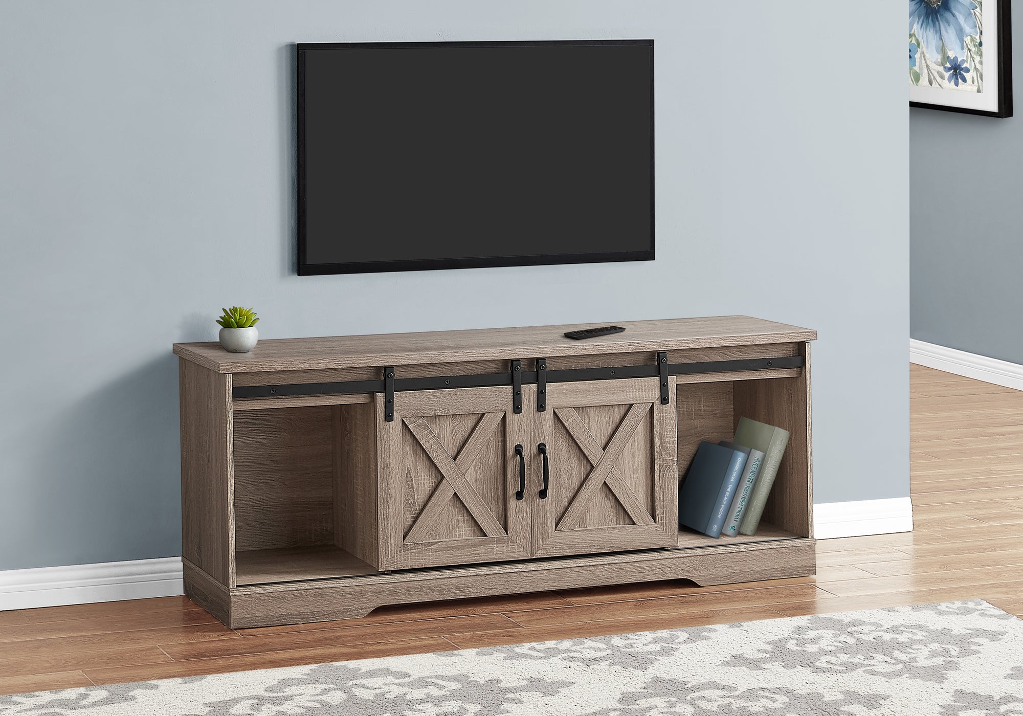 I 2746 - TV STAND - 60"L / DARK TAUPE WITH 2 SLIDING DOORS BY MONARCH SPECIALTIES INC