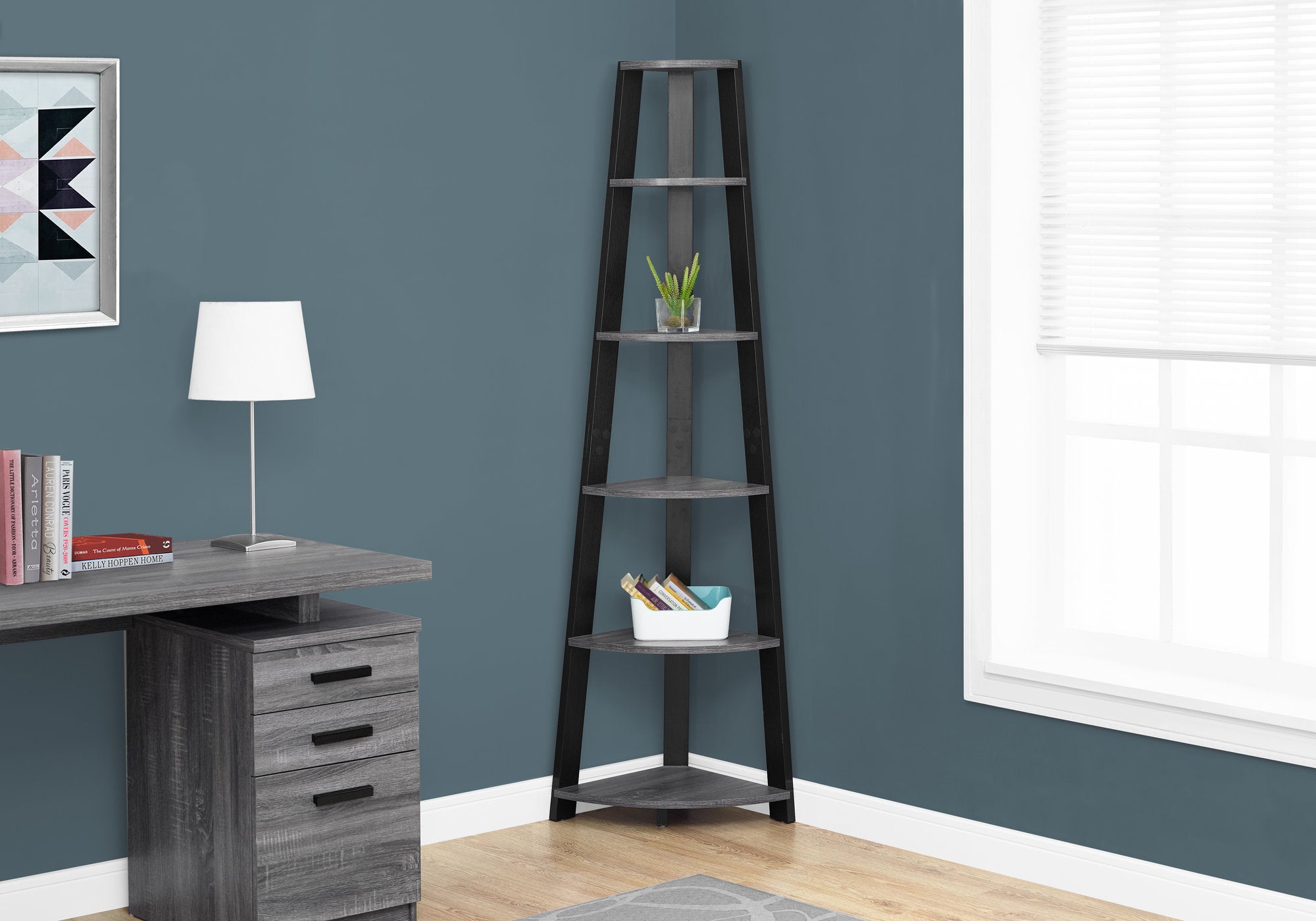 I 2750 - BOOKCASE - 72"H / GREY-BLACK CORNER ACCENT ETAGERE By Monarch Specialties Inc