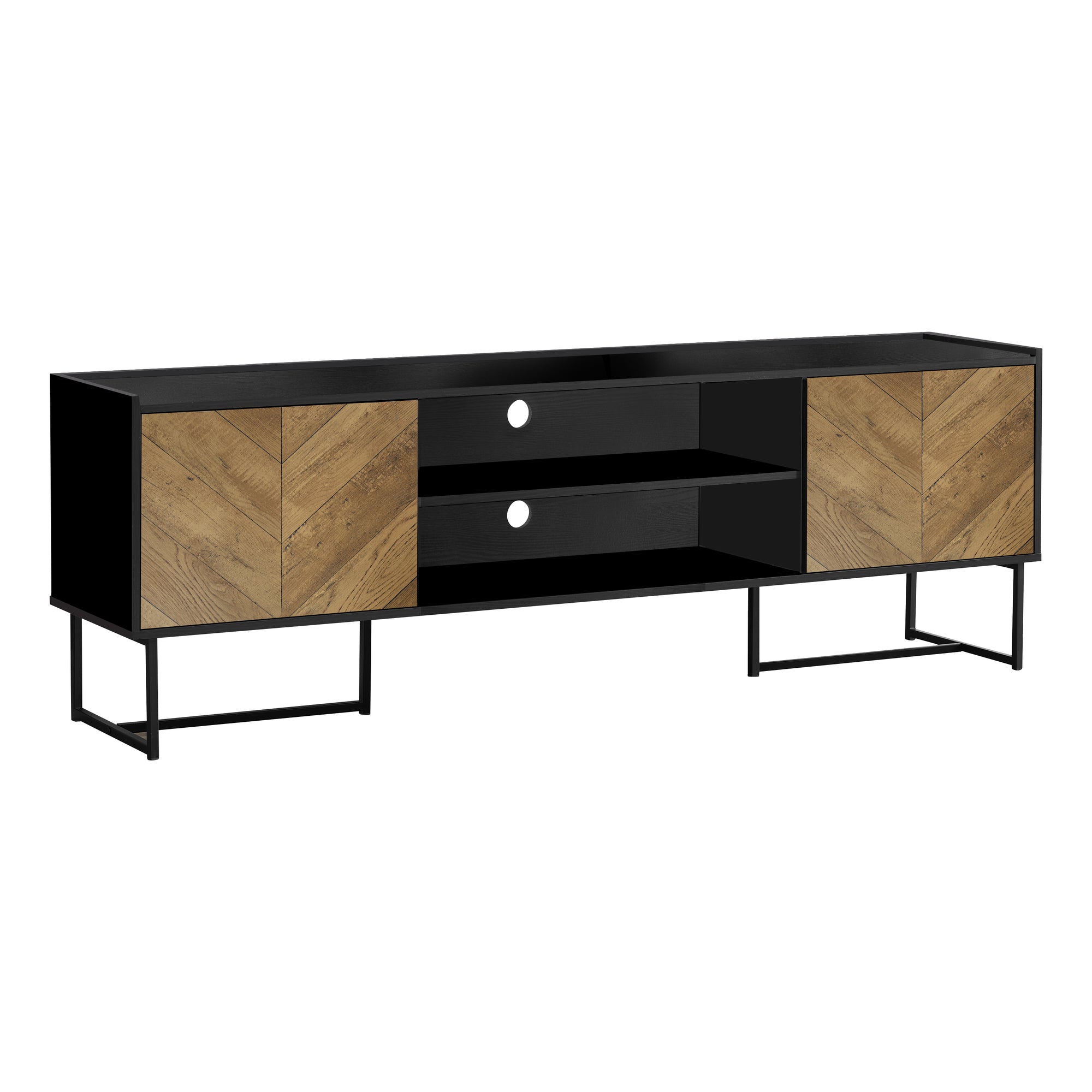 I 2752 - TV STAND - 72"L / BLACK / METAL WITH 2 WOOD-LOOK DOORS BY MONARCH SPECIALTIES INC