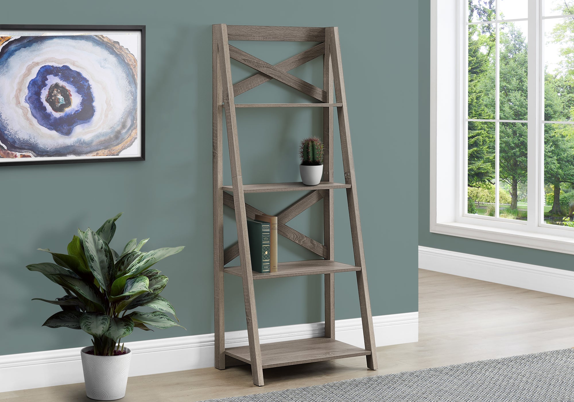 I 2779 - BOOKCASE - 60"H / DARK TAUPE LADDER WITH 4 SHELVES BY MONARCH SPECIALTIES INC