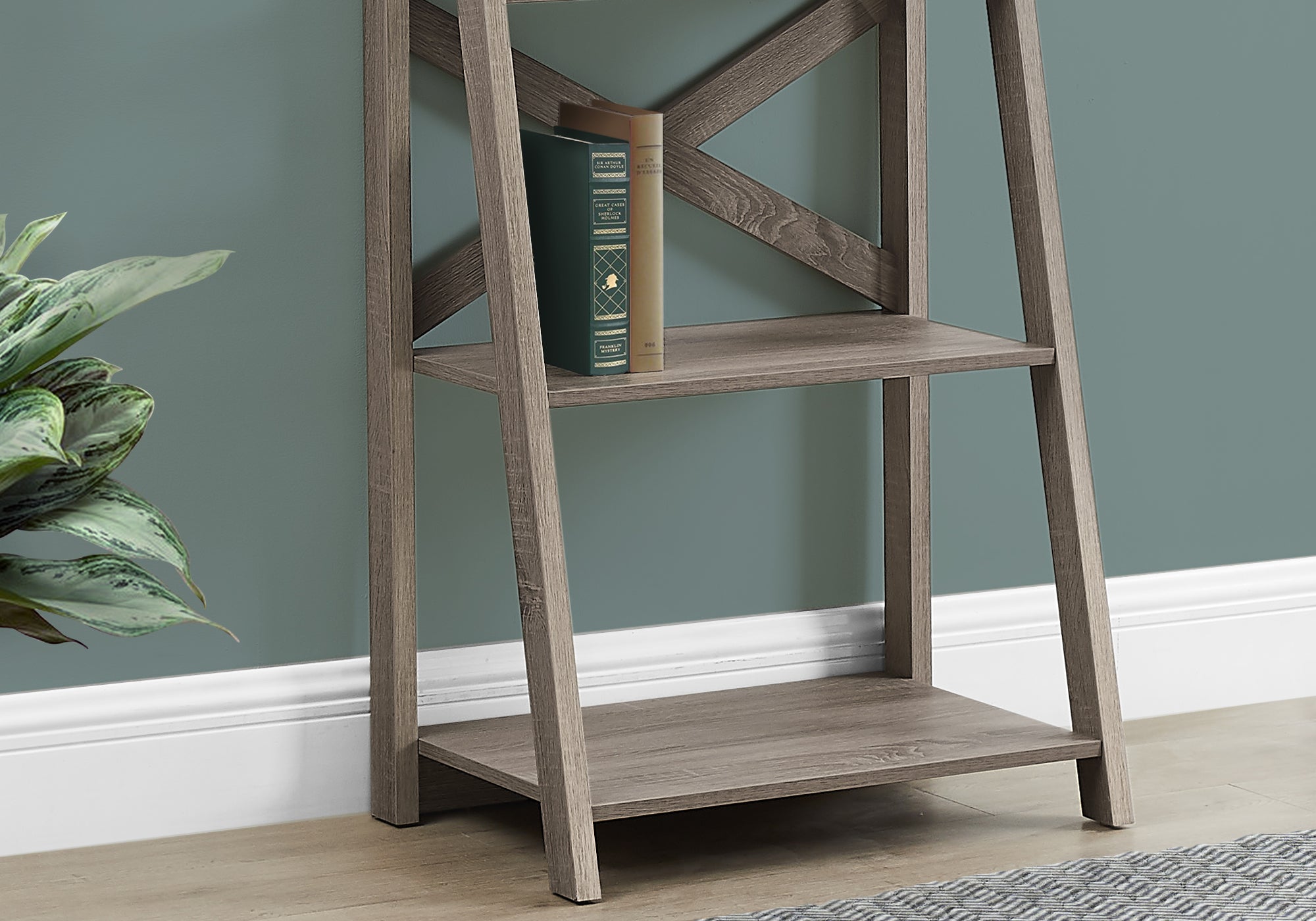 I 2779 - BOOKCASE - 60"H / DARK TAUPE LADDER WITH 4 SHELVES BY MONARCH SPECIALTIES INC