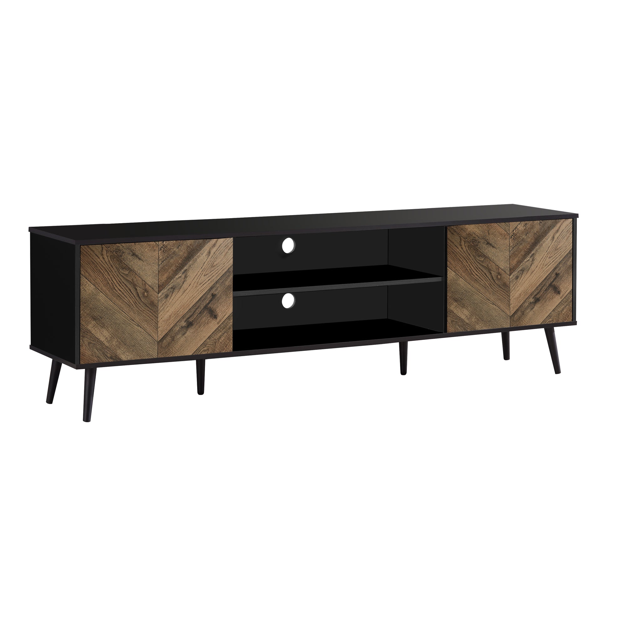 I 2781 - TV STAND - 72"L / BLACK WITH 2 WOOD-LOOK DOORS BY MONARCH SPECIALTIES INC