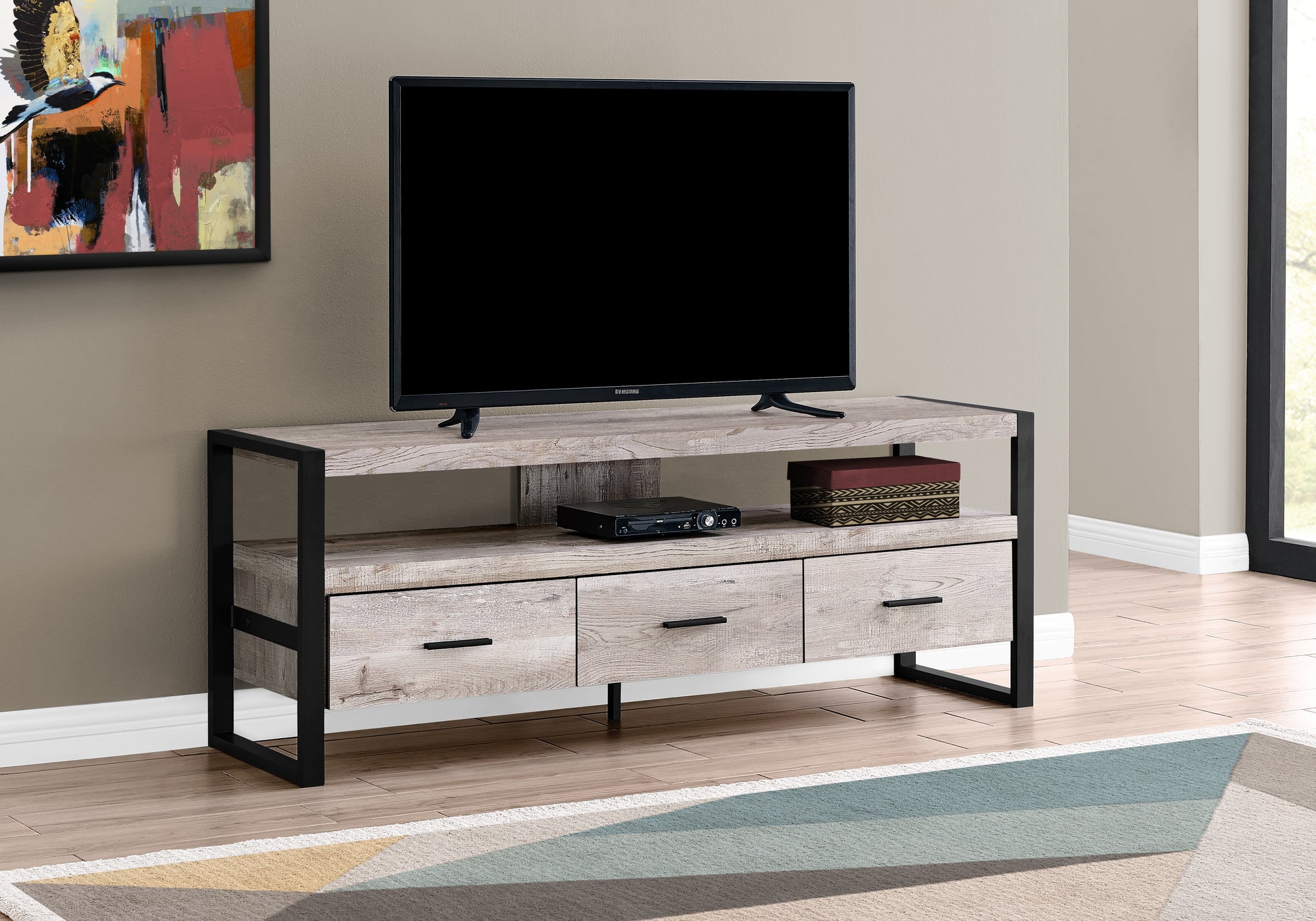 I 2822 - TV STAND - 60"L / TAUPE RECLAIMED WOOD-LOOK / 3 DRAWERS BY MONARCH SPECIALTIES INC