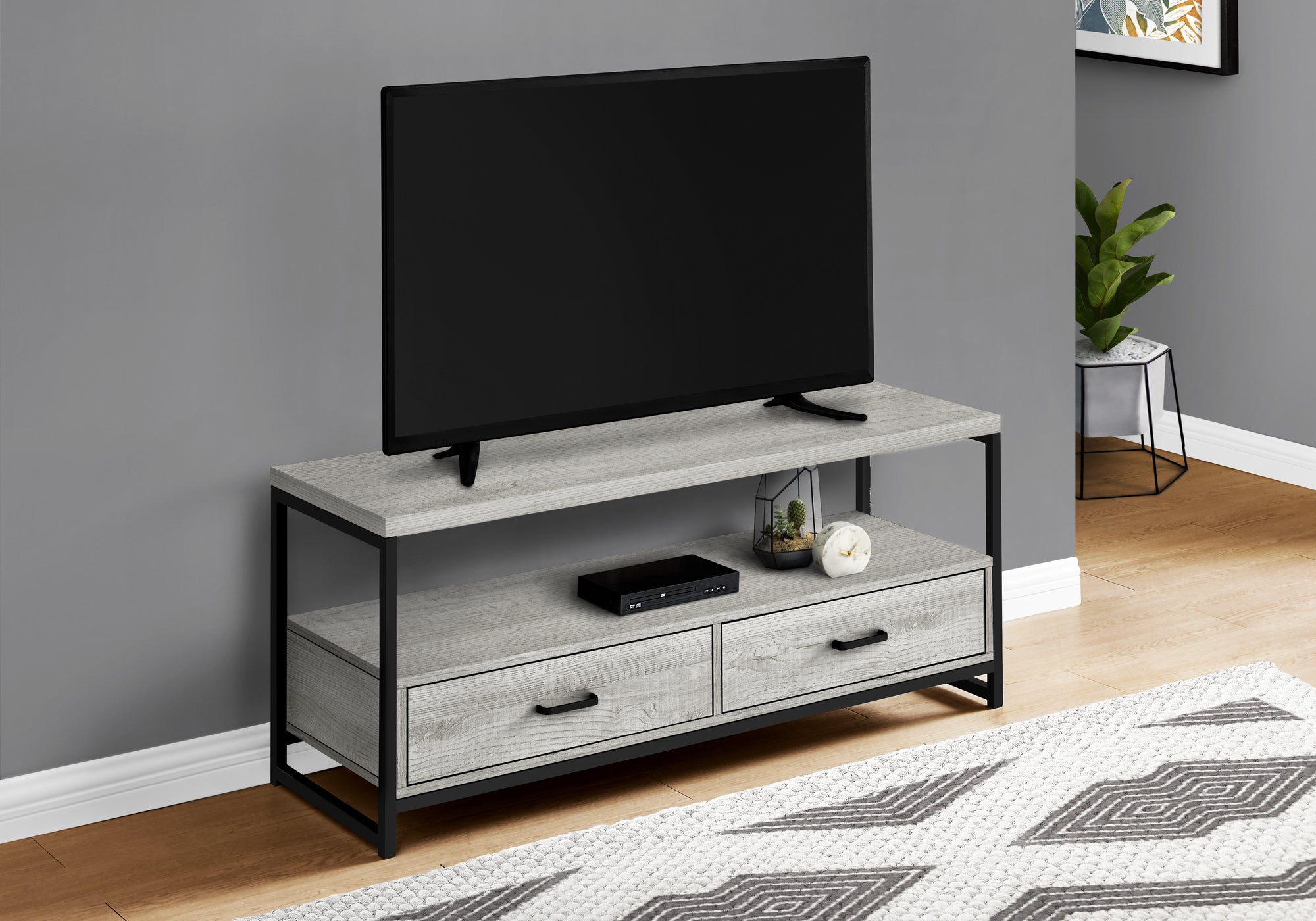 I 2871 TV STAND - 48"L / GREY / BLACK METAL BY MONARCH SPECIALTIES INC