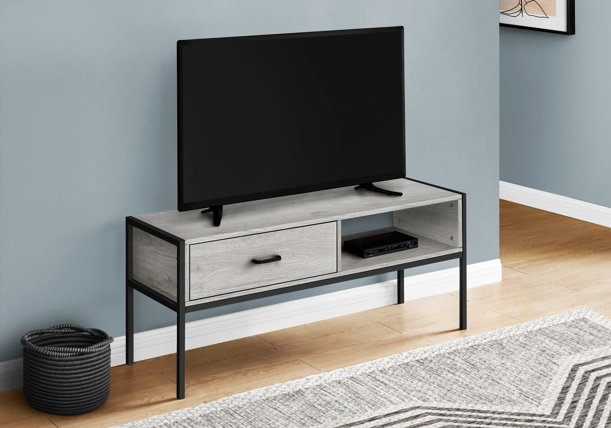 I 2875 - TV STAND - 48"L / GREY / BLACK METAL BY MONARCH SPECIALTIES INC