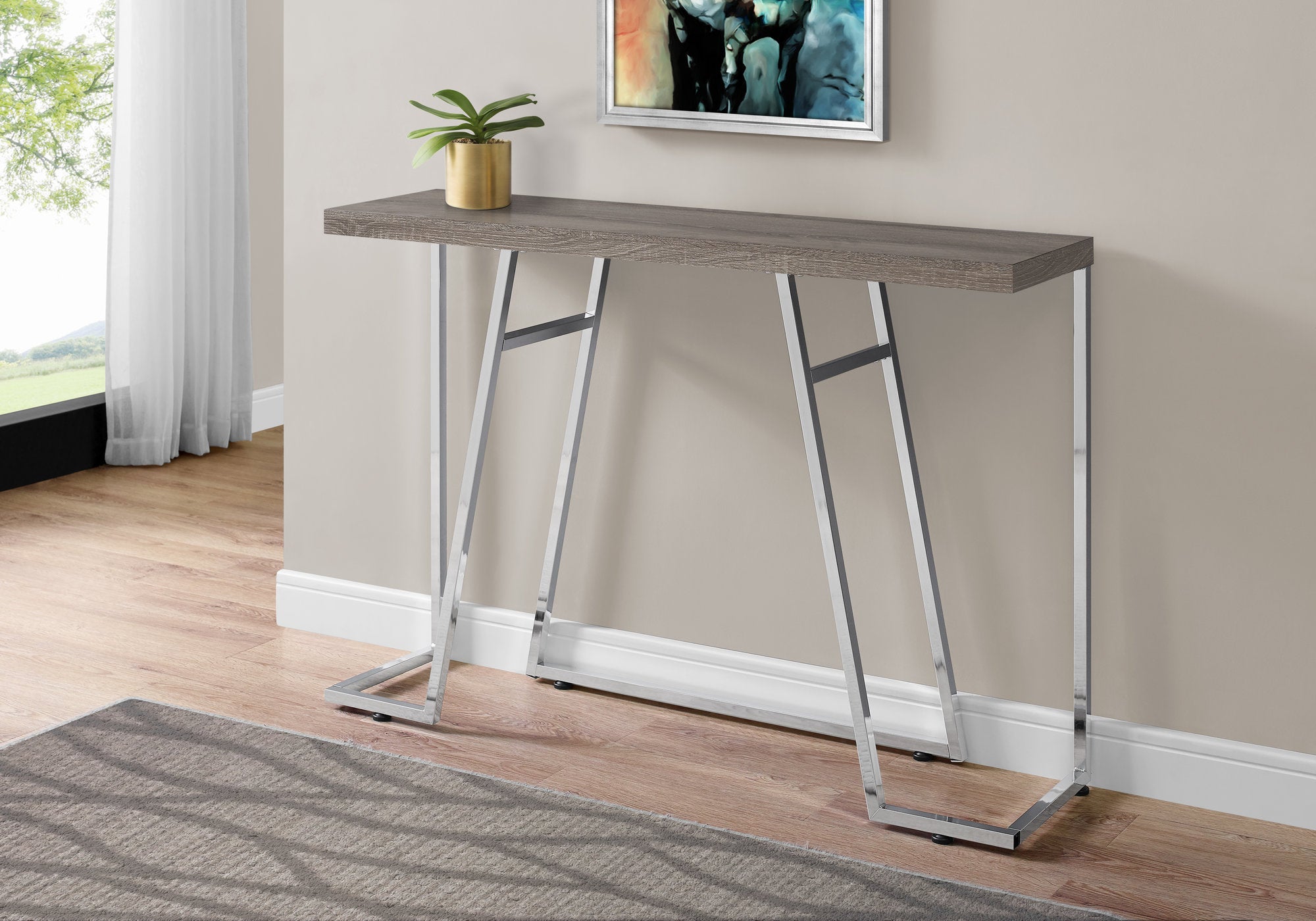 I 3169 - ACCENT TABLE - 48"L / DARK TAUPE / CHROME METAL BY MONARCH SPECIALTIES INC