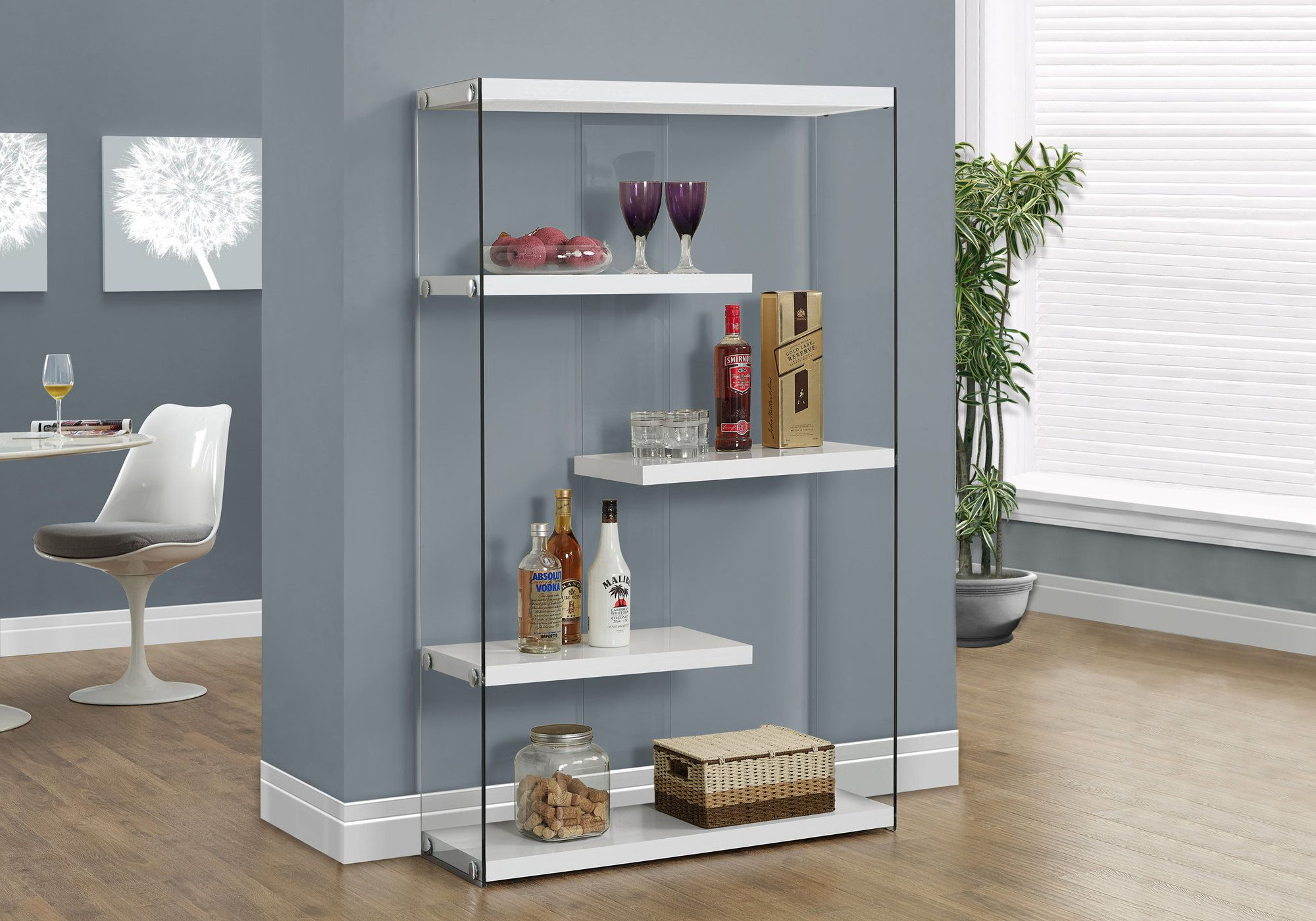 I 3290 - BOOKCASE - 60"H / GLOSSY WHITE WITH TEMPERED GLASS BY MONARCH SPECIALTIES INC