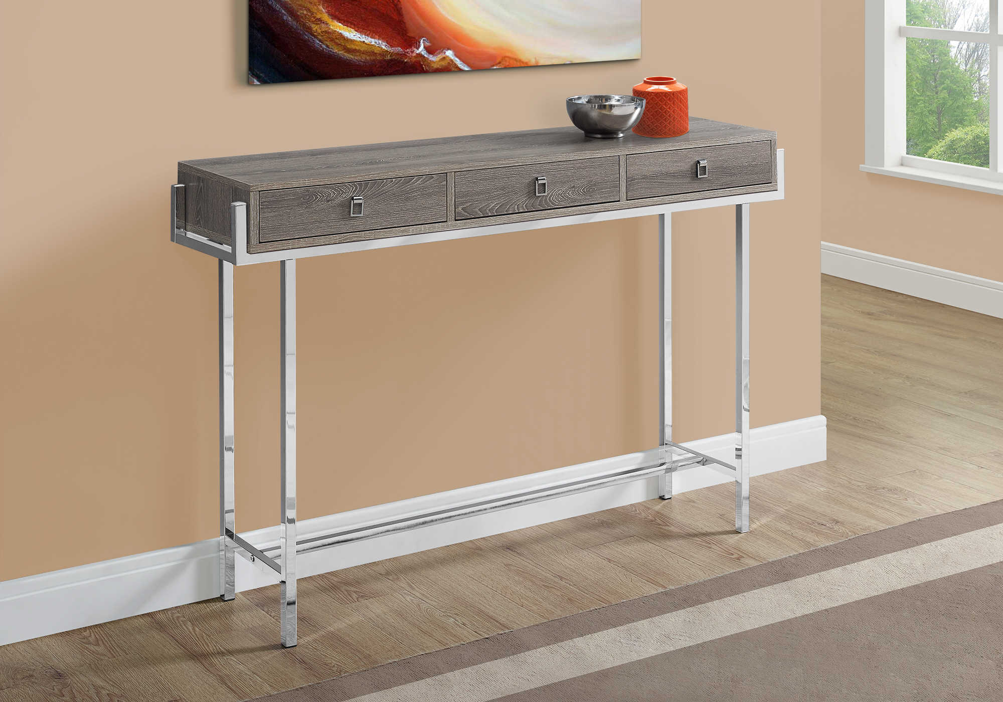 I 3299 - ACCENT TABLE - 48"L / DARK TAUPE / CHROME METAL BY MONARCH SPECIALTIES INC
