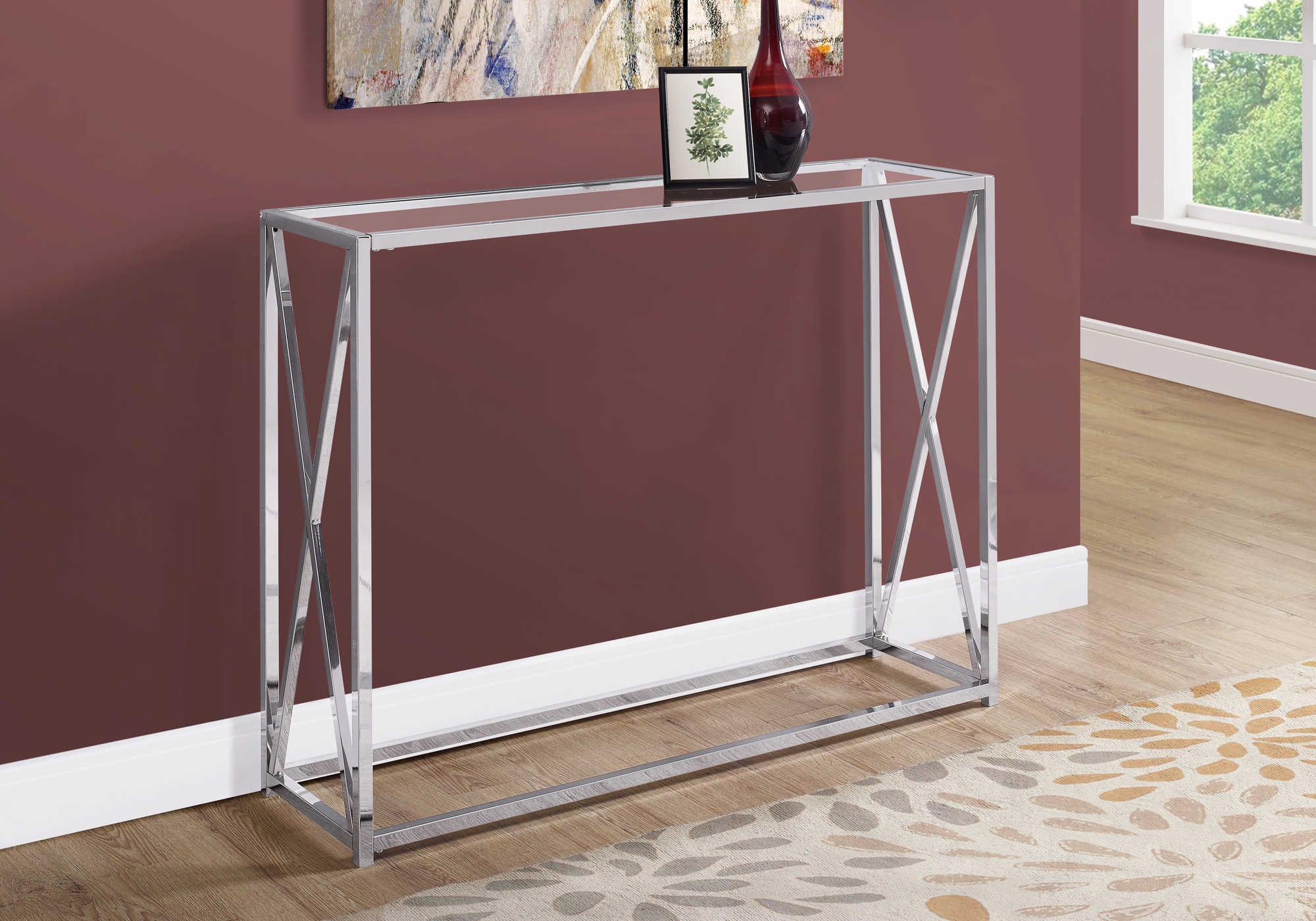 I 3442 - ACCENT TABLE - 42"L / CHROME METAL WITH TEMPERED GLASS BY MONARCH SPECIALTIES INC