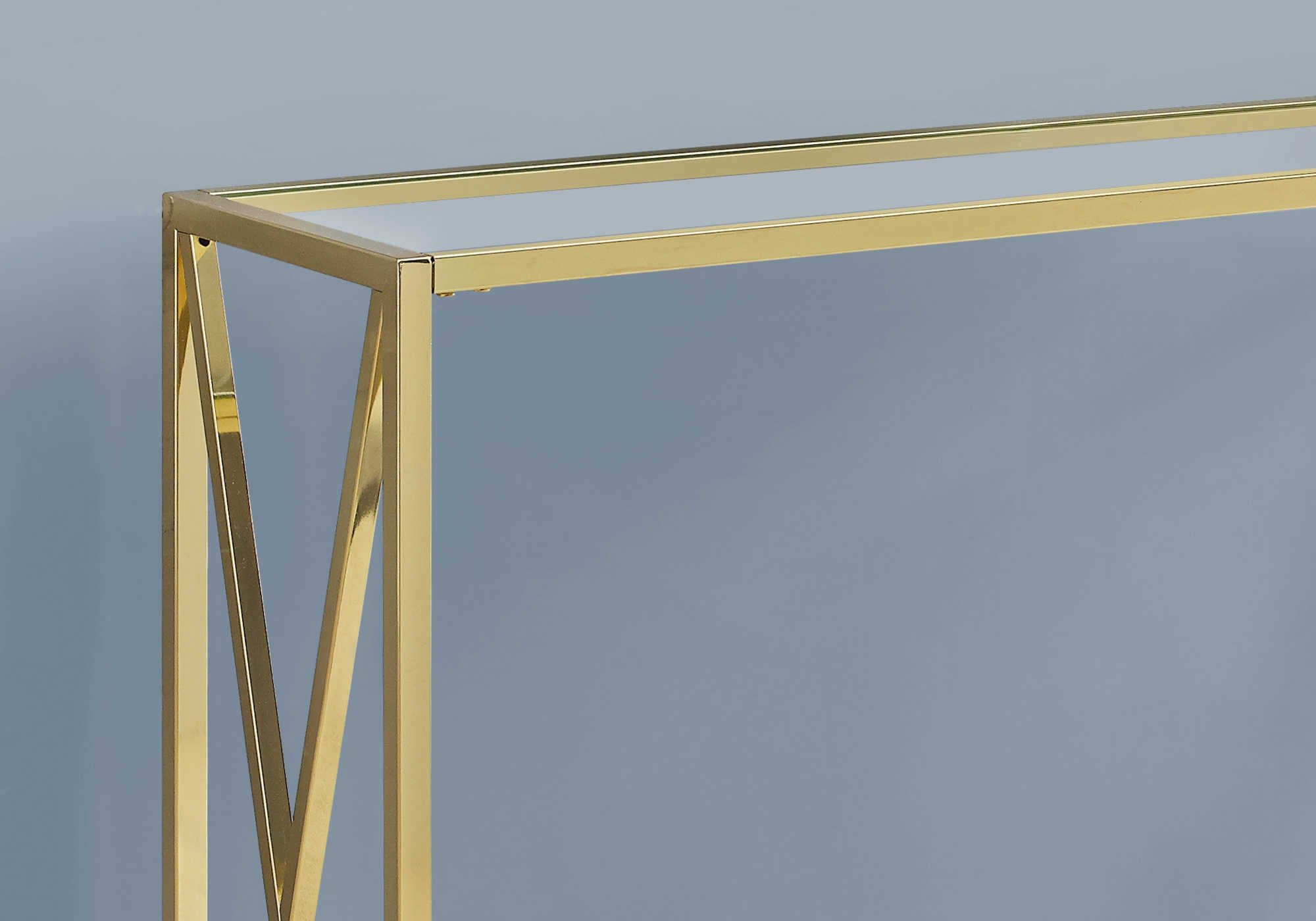 I 3446 - ACCENT TABLE - 42"L / GOLD METAL WITH TEMPERED GLASS BY MONARCH SPECIALTIES INC