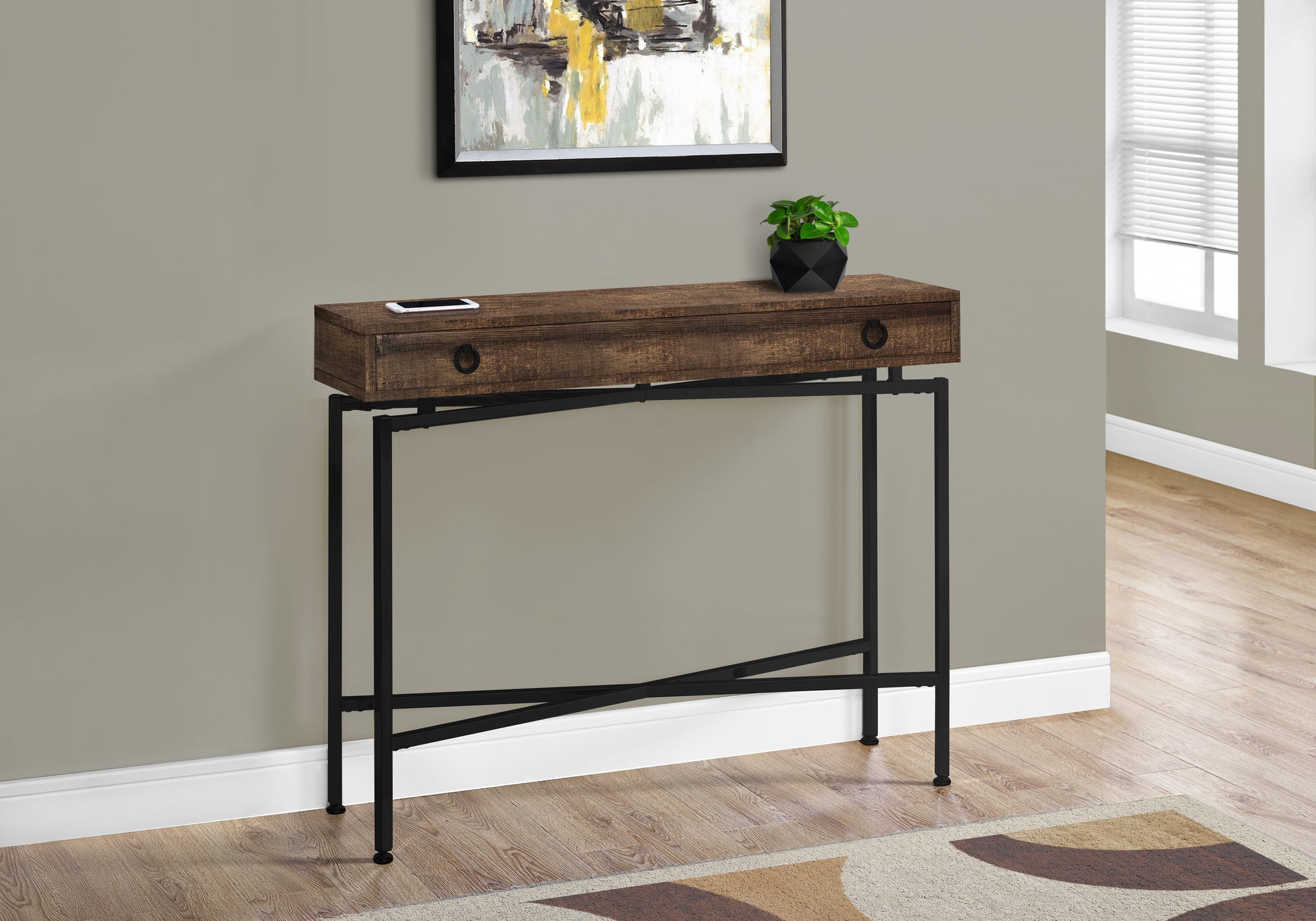 I 3453 - ACCENT TABLE - 42"L / BROWN RECLAIMED WOOD/ BLACK CONSOLE BY MONARCH HOME FURNISHINGS INC