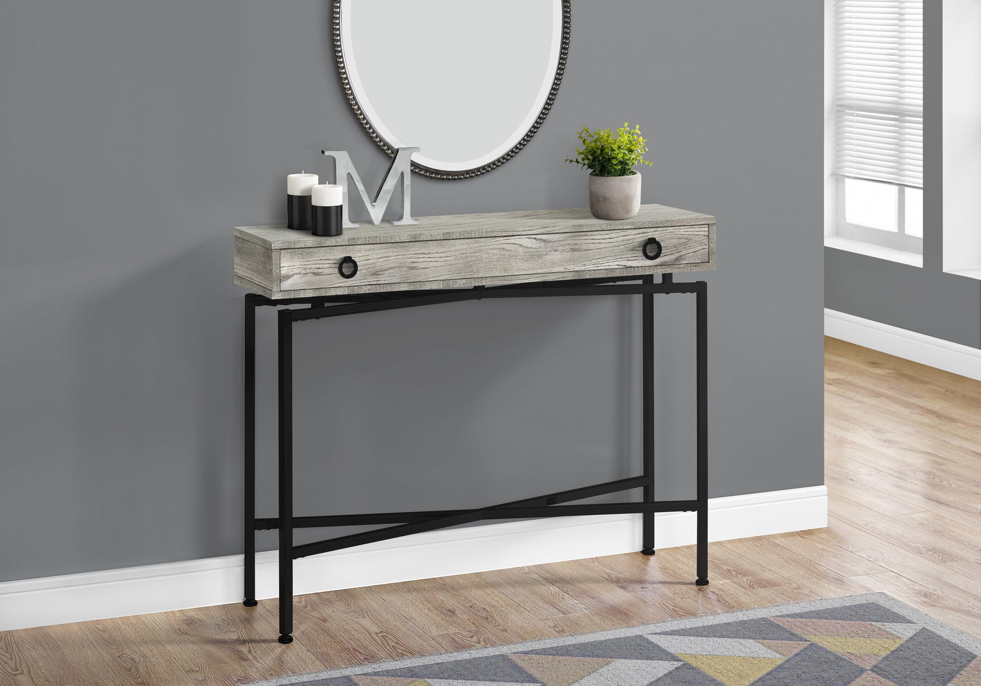 I 3454 - ACCENT TABLE - 42"L / GREY RECLAIMED WOOD / BLACK CONSOLE BY MONARCH SPECIALTIES INC