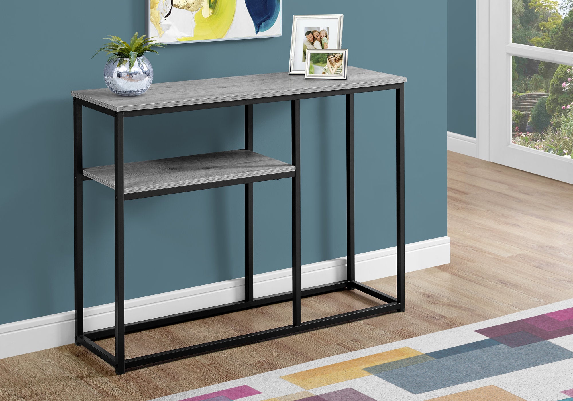I 3514 - ACCENT TABLE - 42"L / GREY / BLACK METAL HALL CONSOLE BY MONARCH SPECIALTIES INC