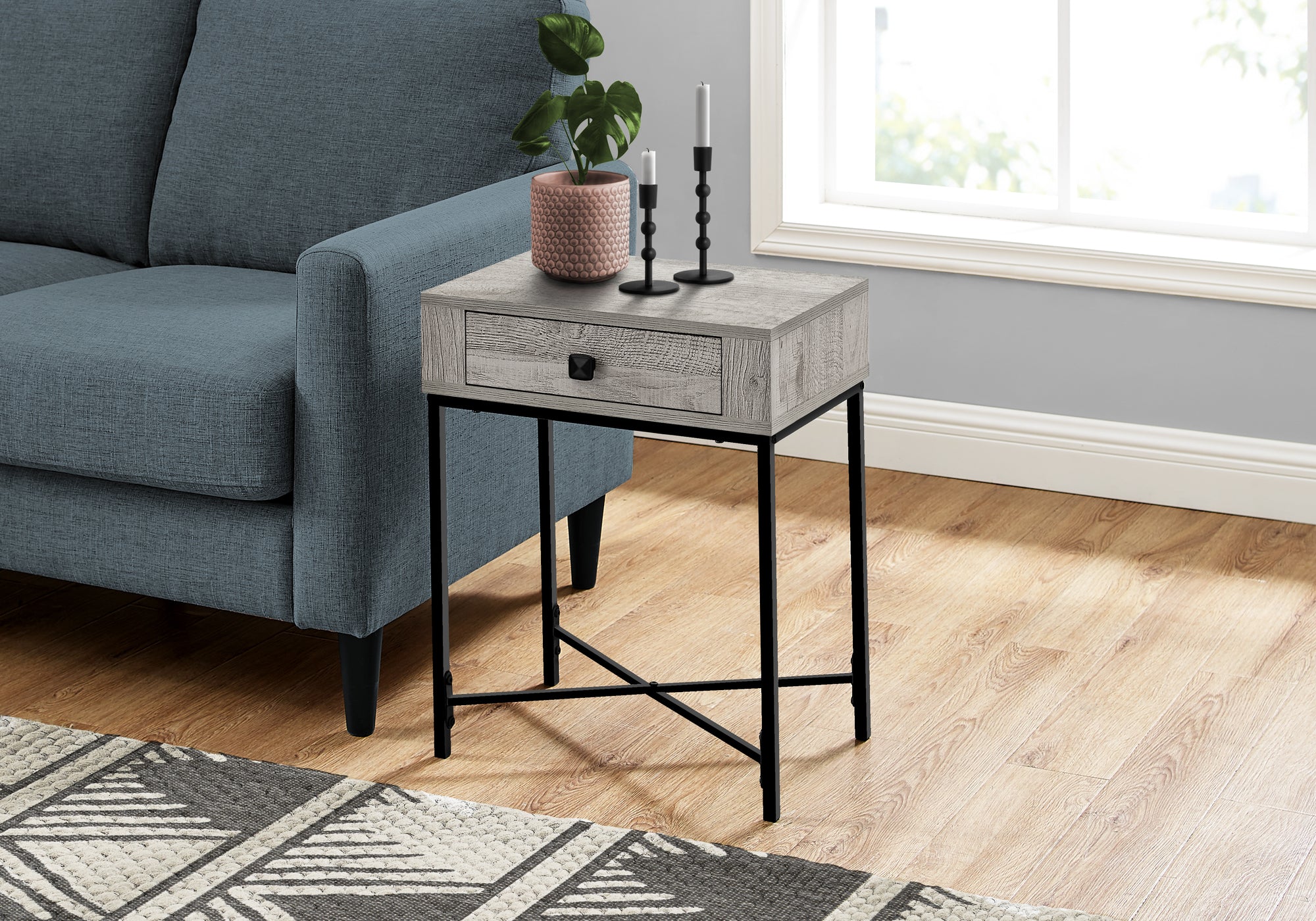 I 3543 - ACCENT TABLE - 22"H / GREY / BLACK METAL BY MONARCH SPECIALTIES INC