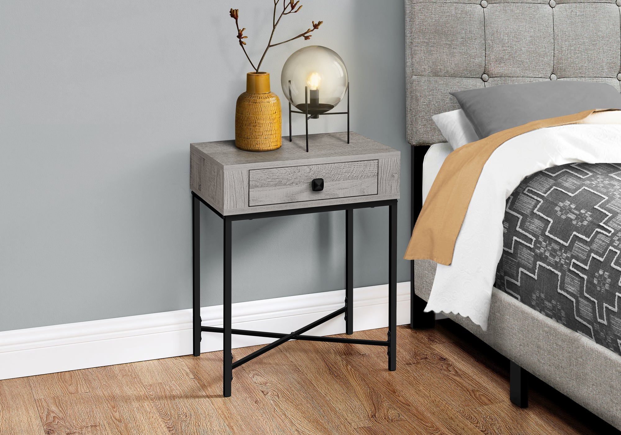 I 3543 - ACCENT TABLE - 22"H / GREY / BLACK METAL BY MONARCH SPECIALTIES INC