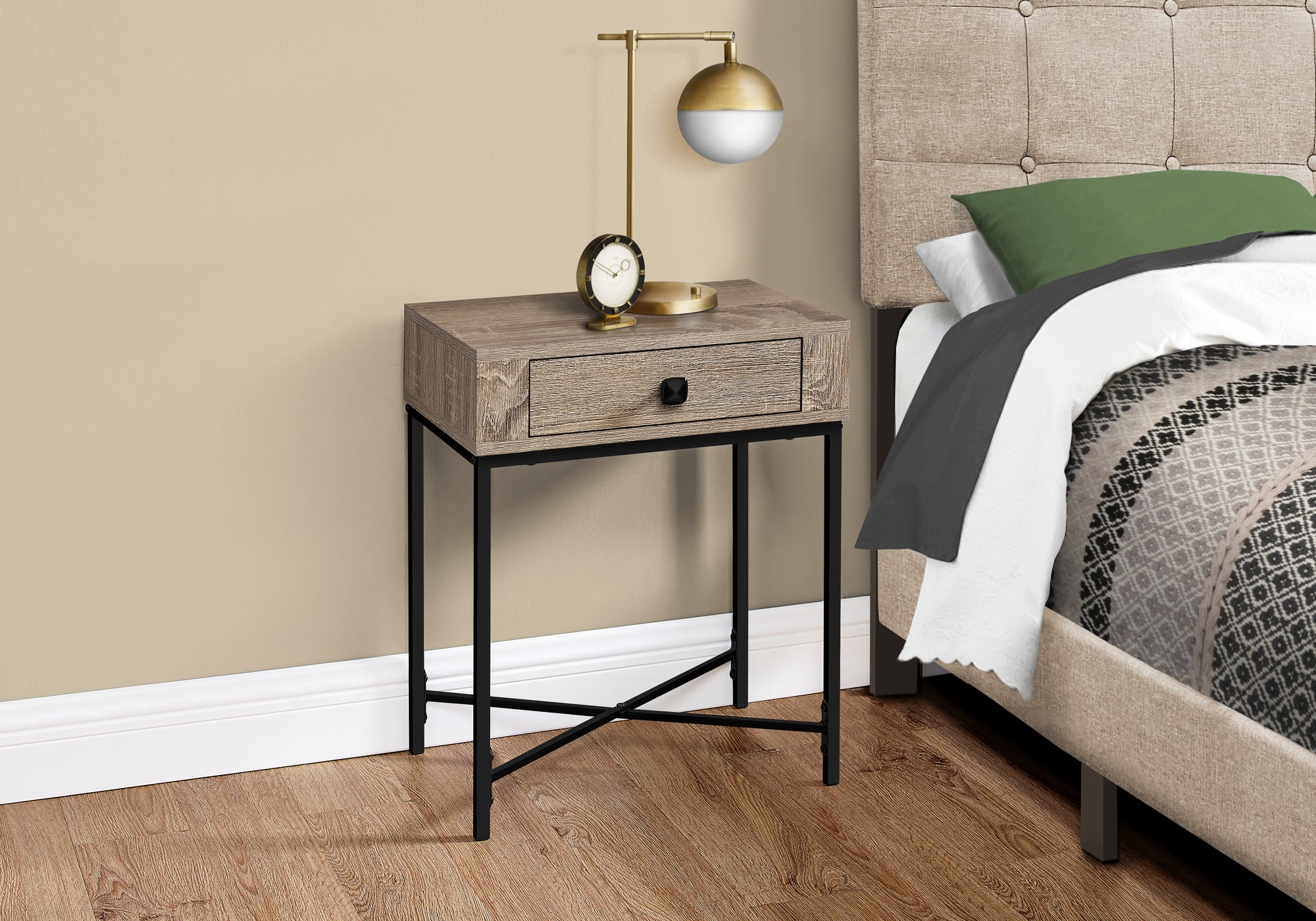 I 3544 - ACCENT TABLE - 22"H / DARK TAUPE / BLACK METAL BY MONARCH SPECIALTIES INC