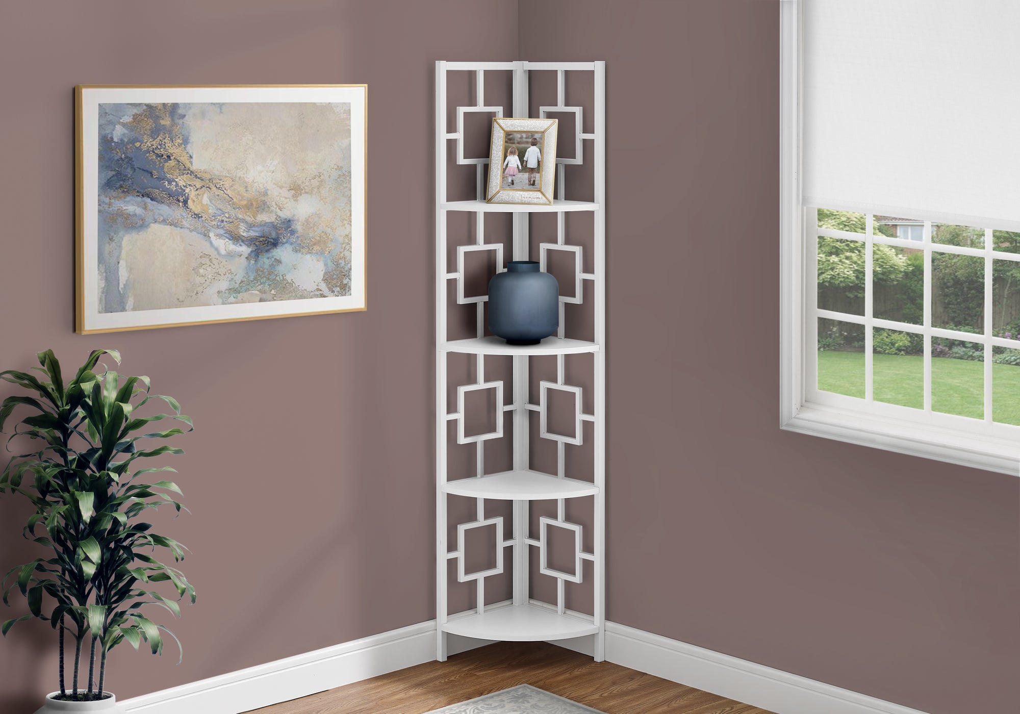 I 3613 - BOOKCASE - 62"H / WHITE / WHITE METAL CORNER ETAGERE BY MONARCH SPECIALTIES INC