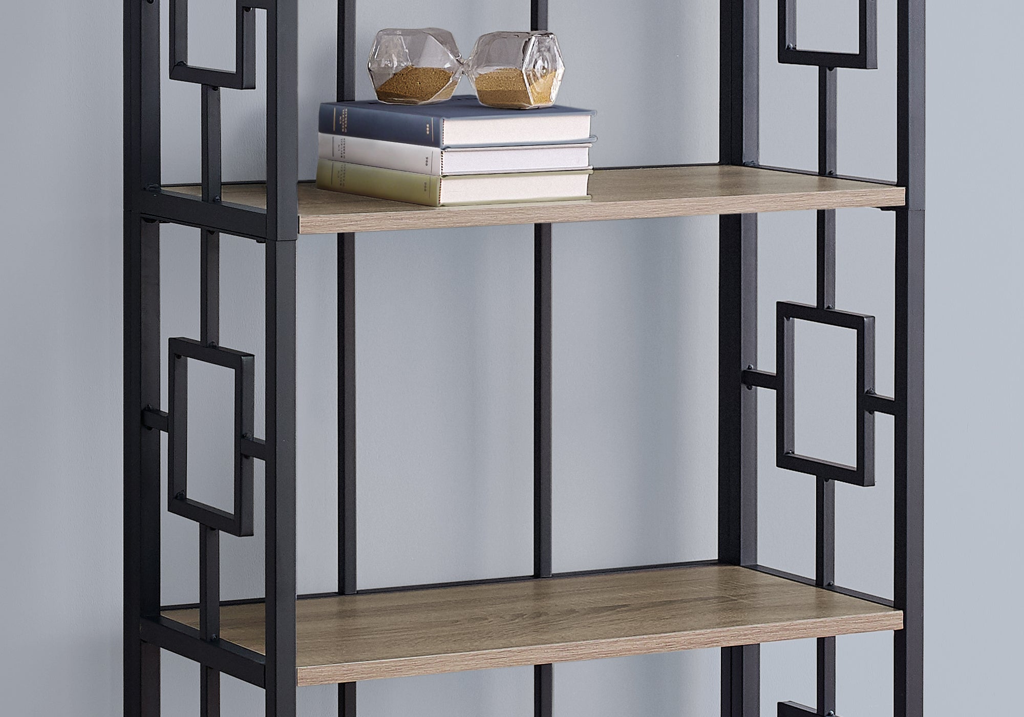 I 3616 - BOOKCASE - 62"H / DARK TAUPE / BLACK METAL ETAGERE BYMONARCH SPECIALTIES INC