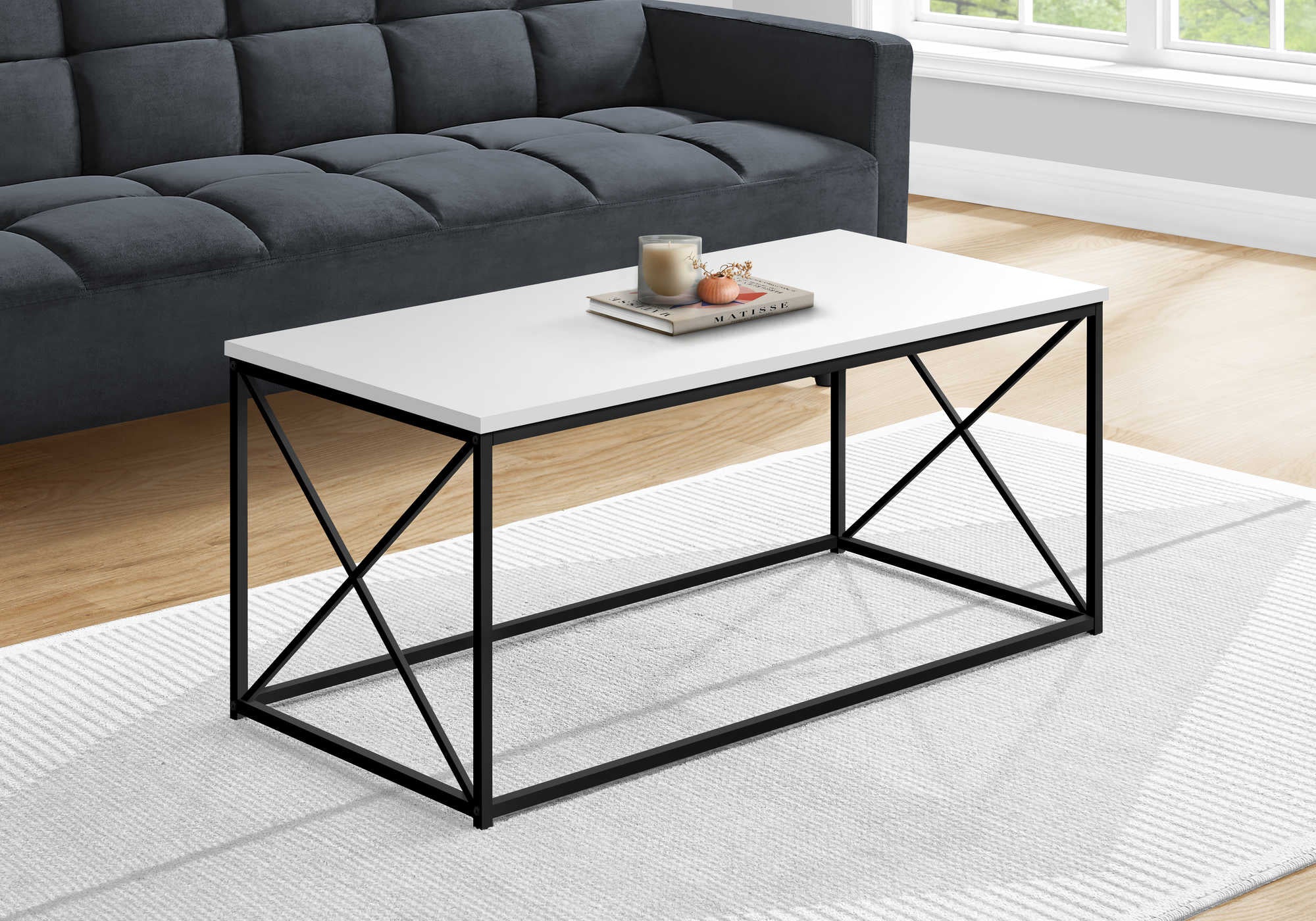 I 3780 - COFFEE TABLE - 40"L / WHITE / BLACK METAL BY MONARCH SPECIALTIES INC