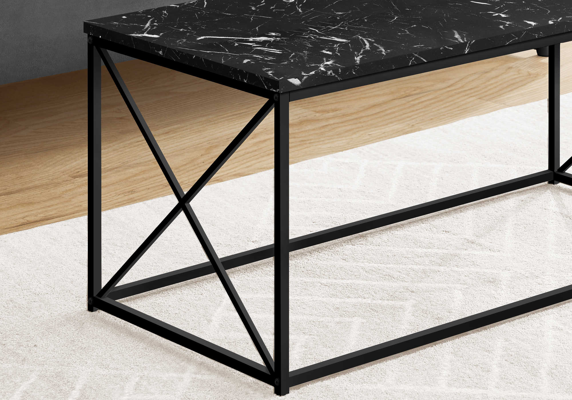 I 3783 - COFFEE TABLE - 40"L / BLACK MARBLE / BLACK METAL BY MONARCH SPECIALTIES INC
