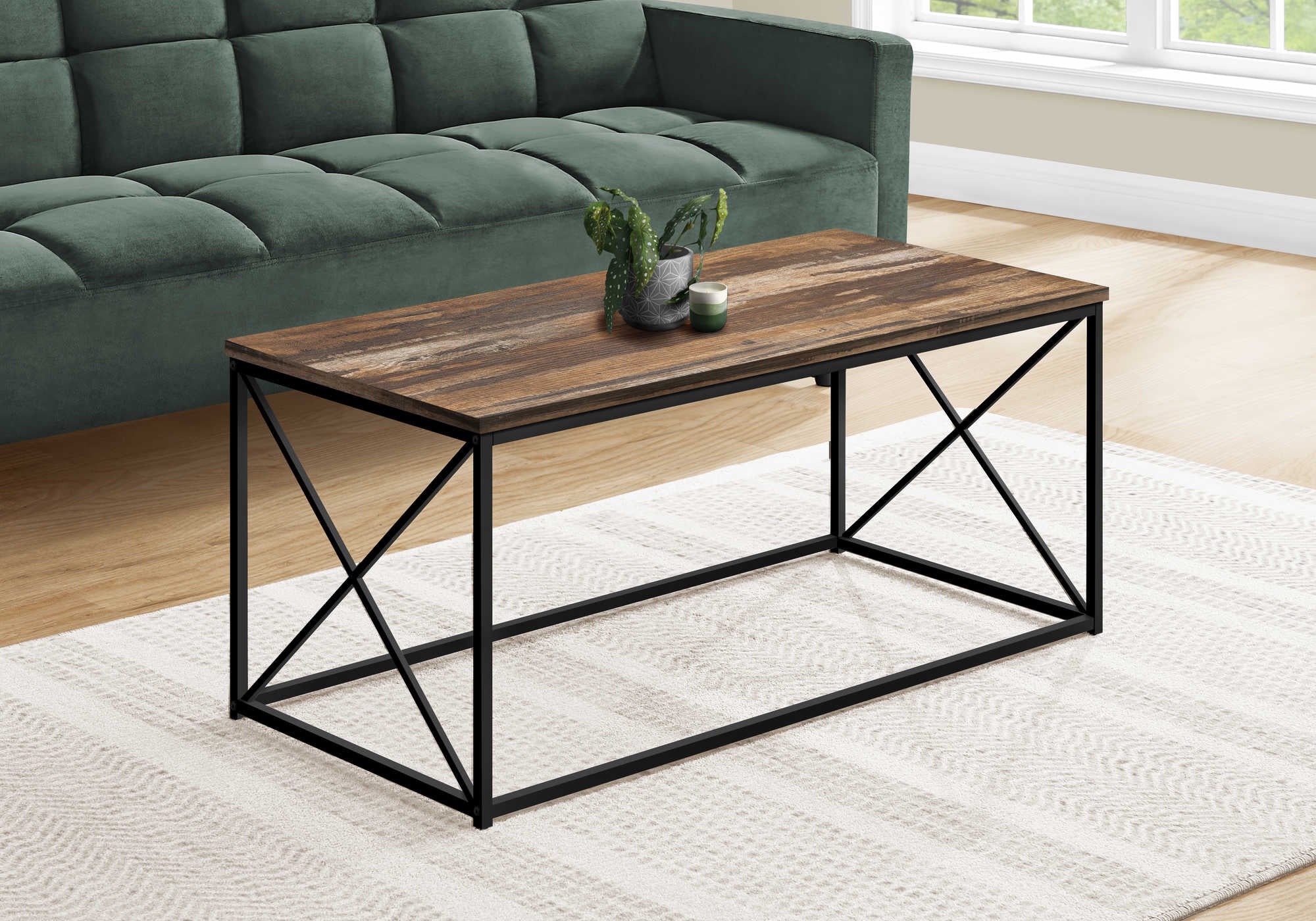I 3784 - COFFEE TABLE - 40"L / BROWN RECLAIMED / BLACK METAL BY MONARCH SPECIALTIES INC