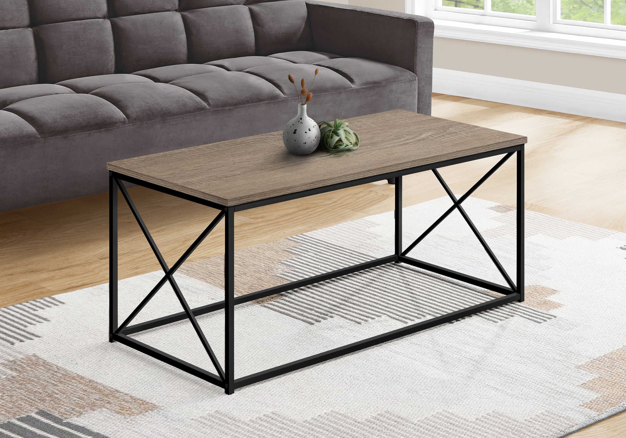 I 3786 - COFFEE TABLE - 40"L / DARK TAUPE / BLACK METAL BY MONARCH SPECIALTIES INC