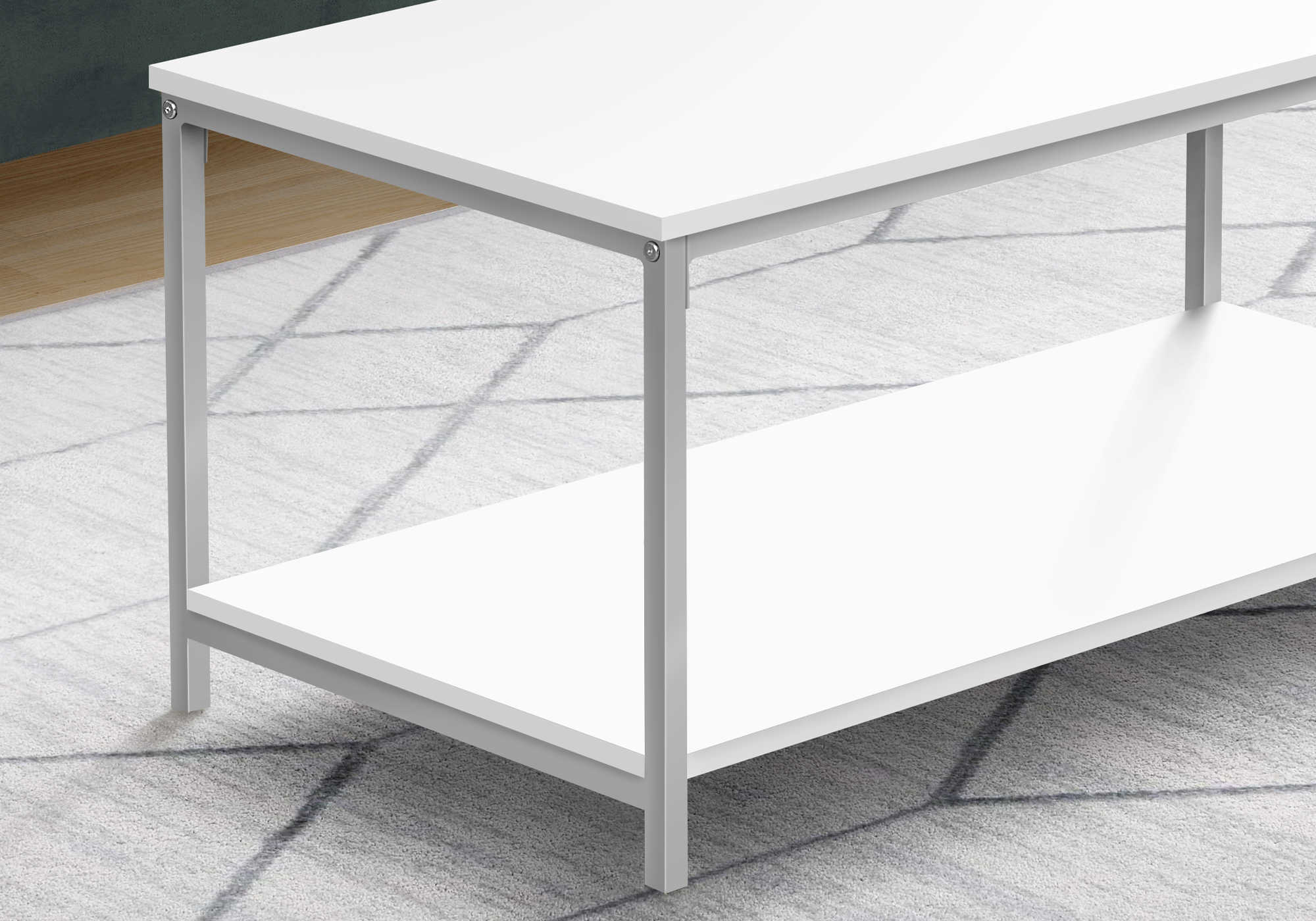 I 3800 - COFFEE TABLE - 40"L / WHITE / SILVER METAL BY MONARCH SPECIALTIES INC
