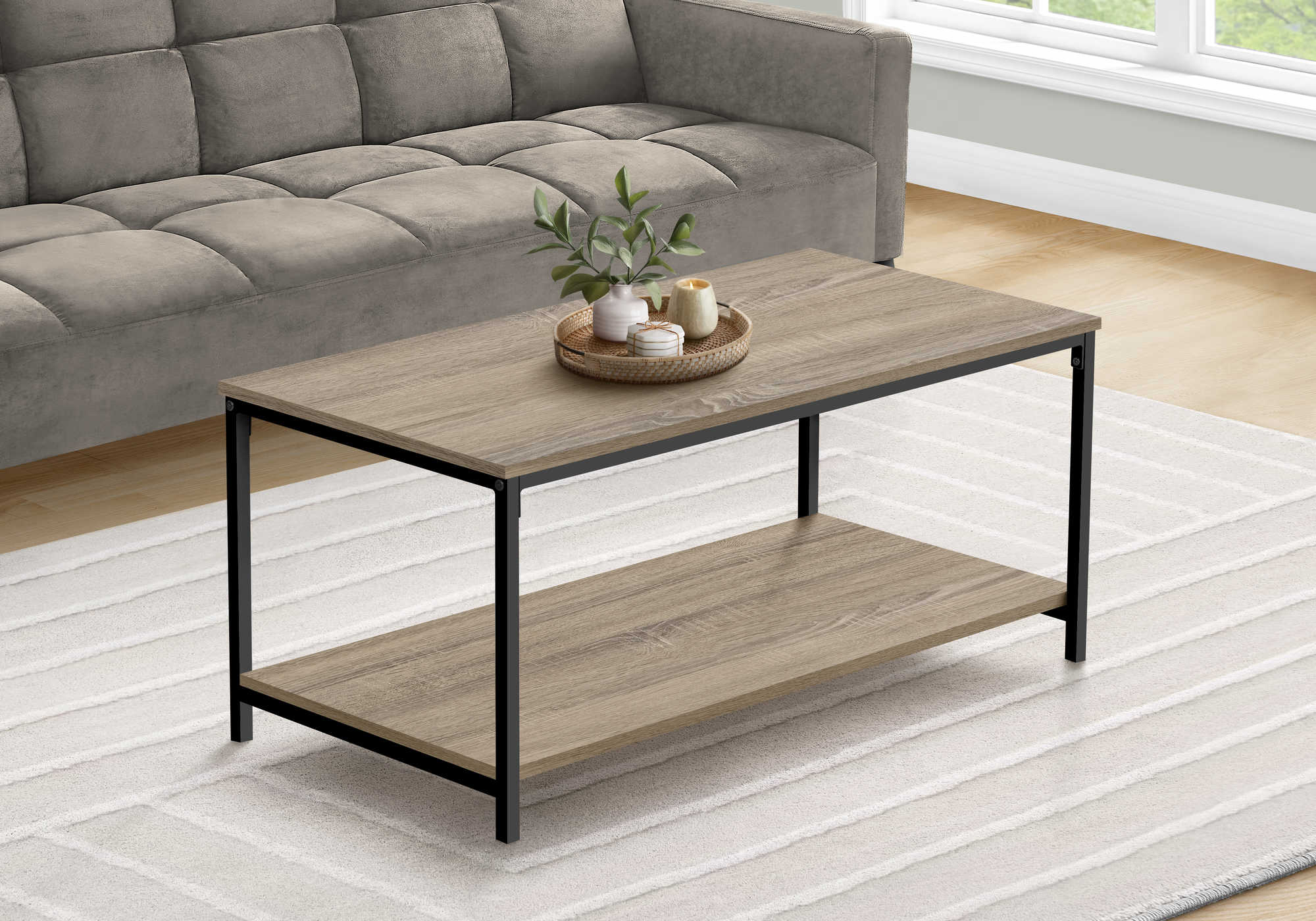 I 3802 - COFFEE TABLE - 40"L / DARK TAUPE / BLACK METAL BY MONARCH SPECIALTIES INC