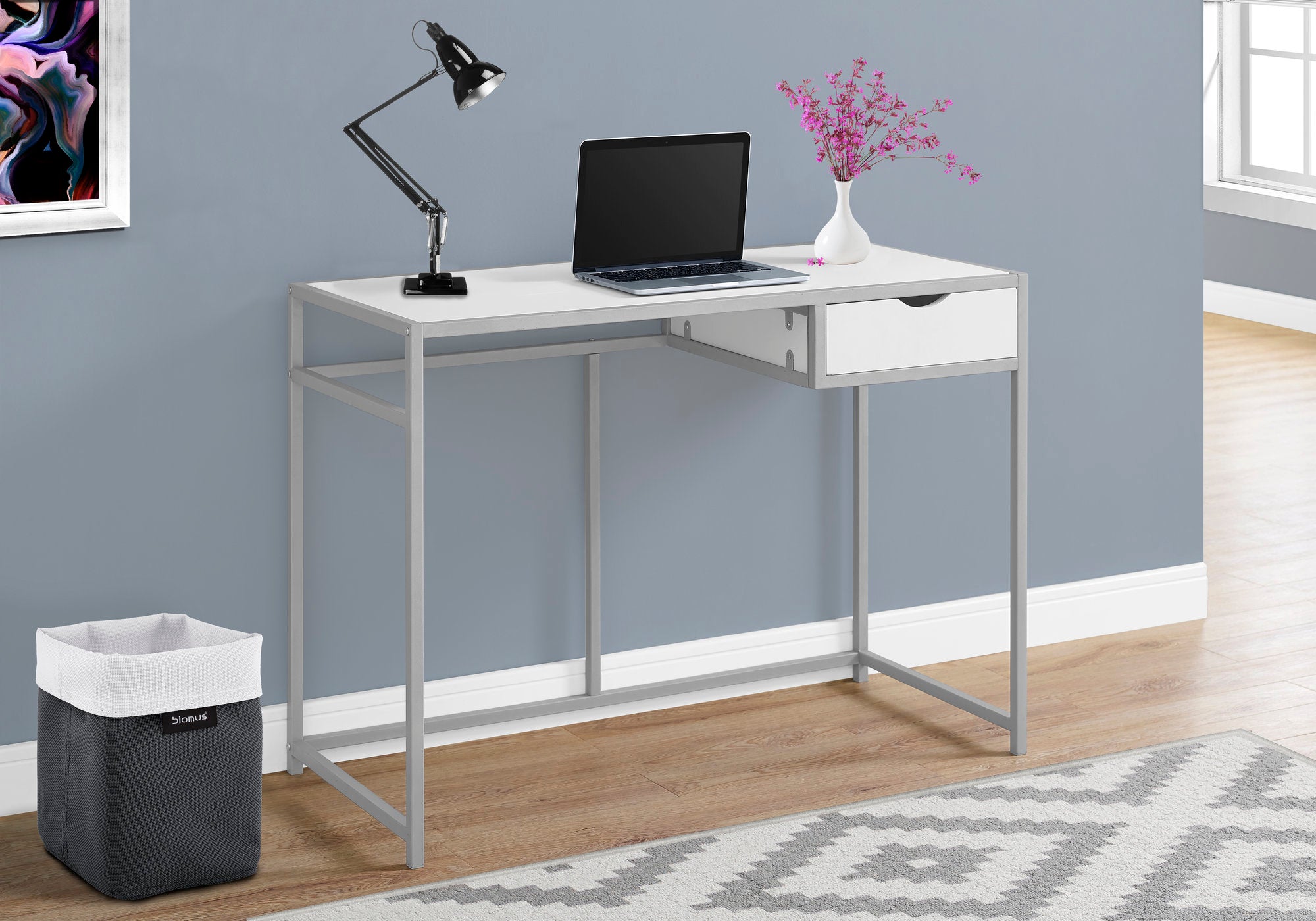 I 7222 - COMPUTER DESK - 42"L / WHITE / SILVER METAL BY MONARCH SPECIALTIES INC