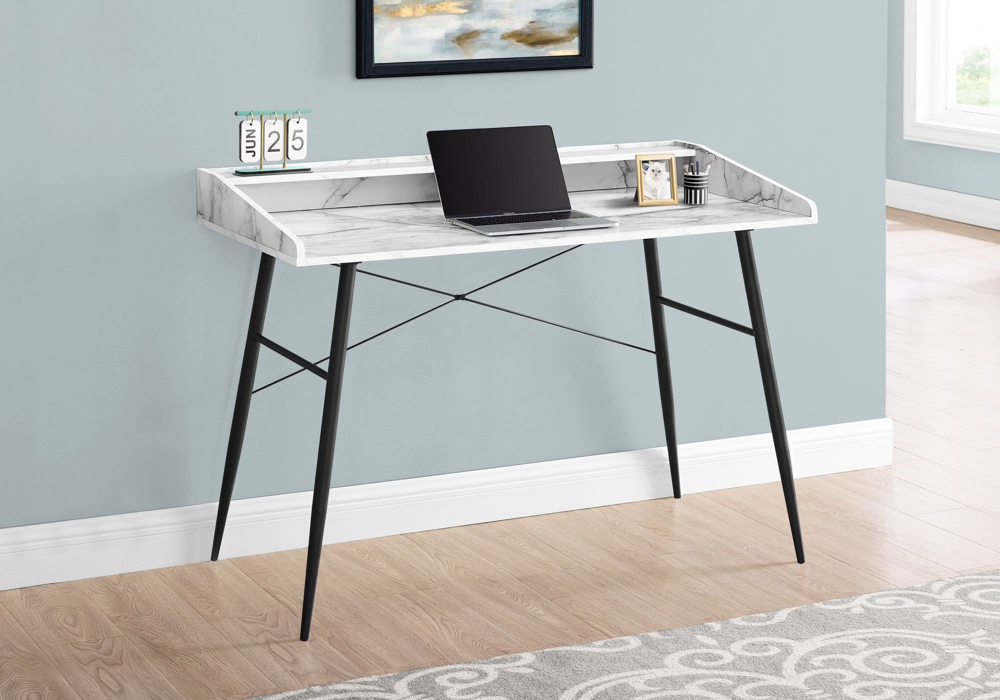 I 7539 - COMPUTER DESK - 48"L / WHITE MARBLE-LOOK / BLACK METAL BY MONARCH SPECIALTIES INC
