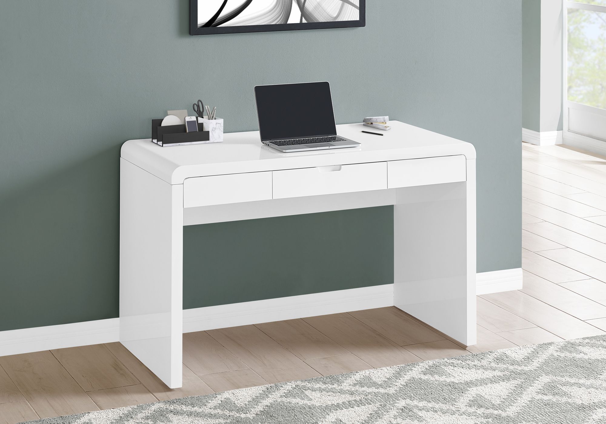 I 7580 - COMPUTER DESK - 48"L / HIGH GLOSSY WHITE / STORAGE DRAWER BY MONARCH SPECIALTIES INC